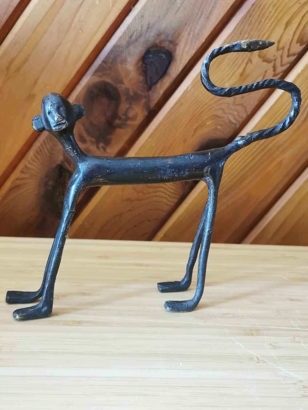 Vintage Brutalist Cast Iron Monkey Sculpture Mid Century Modern Folk Art